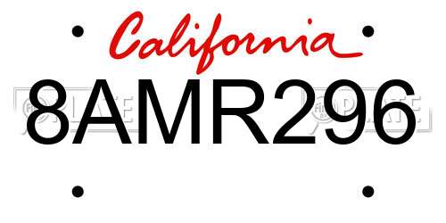 8AMR296 California License Plate