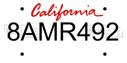 8AMR492 California License Plate