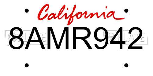 8AMR942 California License Plate