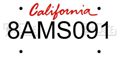 8AMS091 California License Plate