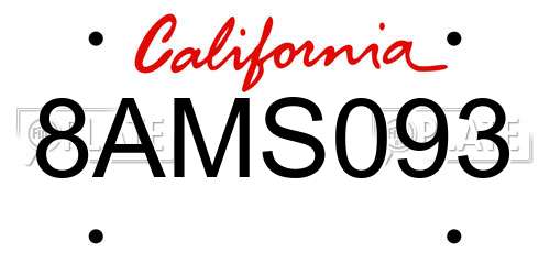 8AMS093 California License Plate