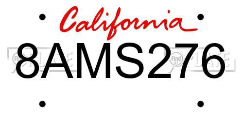 8AMS276 California License Plate