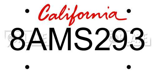 8AMS293 California License Plate
