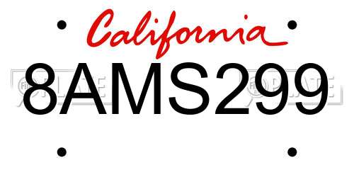 8AMS299 California License Plate