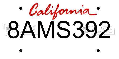 8AMS392 California License Plate