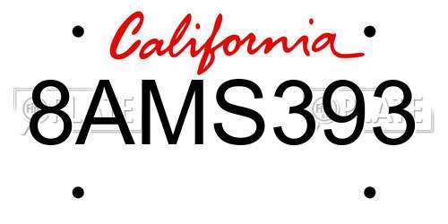 8AMS393 California License Plate
