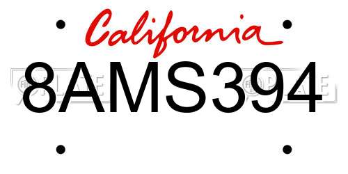 8AMS394 California License Plate