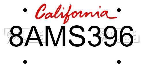 8AMS396 California License Plate