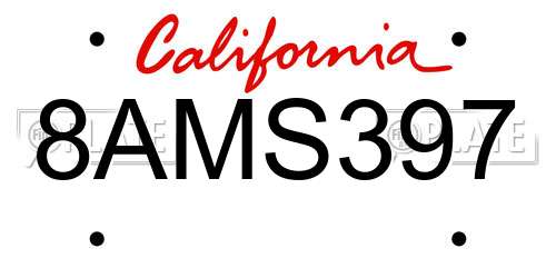 8AMS397 California License Plate