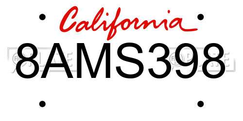 8AMS398 California License Plate