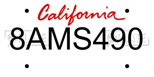 8AMS490 California License Plate