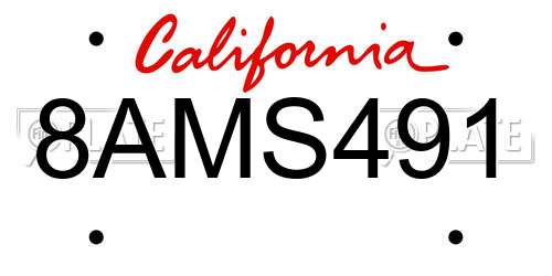 8AMS491 California License Plate