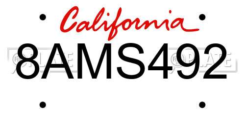 8AMS492 California License Plate