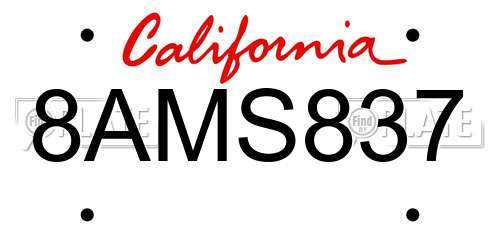 8AMS837 California License Plate