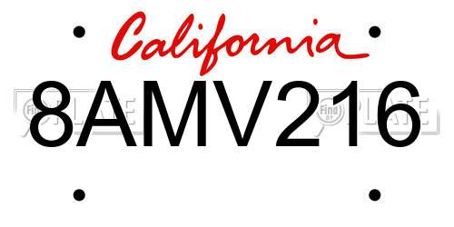 8AMV216 California License Plate