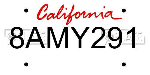 8AMY291 California License Plate