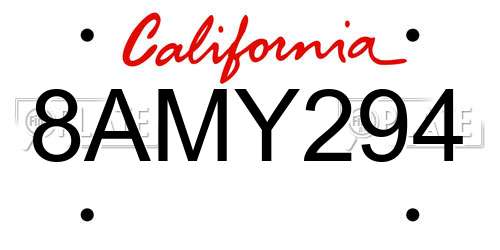 8AMY294 California License Plate
