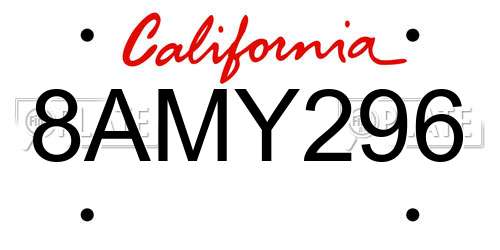 8AMY296 California License Plate