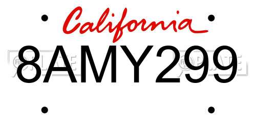 8AMY299 California License Plate