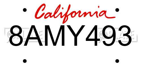 8AMY493 California License Plate