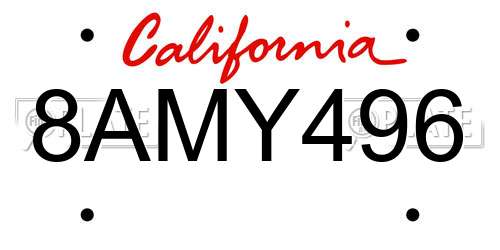 8AMY496 California License Plate