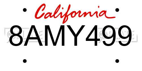 8AMY499 California License Plate