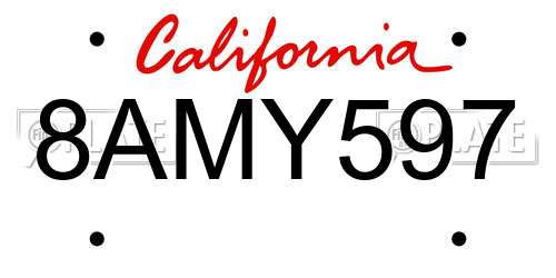 8AMY597 California License Plate