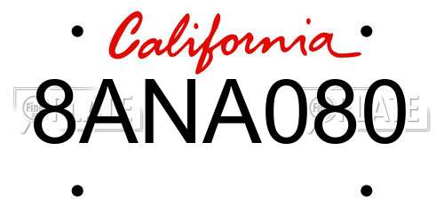 8ANA080 California License Plate