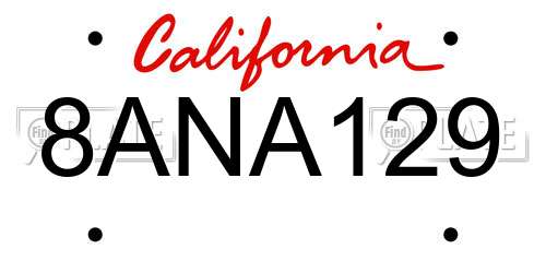 8ANA129 California License Plate
