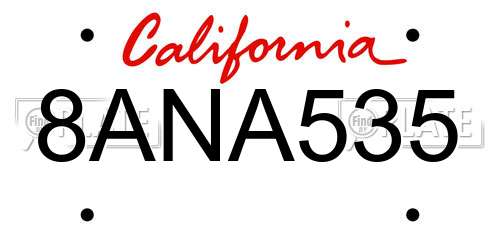 8ANA535 California License Plate