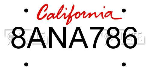8ANA786 California License Plate