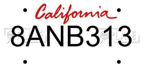 8ANB313 California License Plate