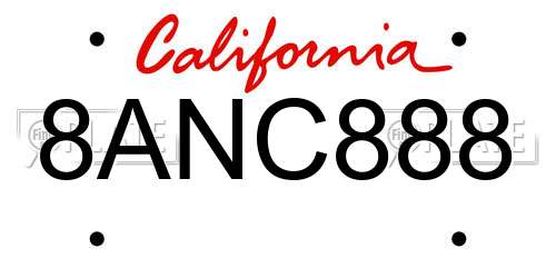 8ANC888 California License Plate