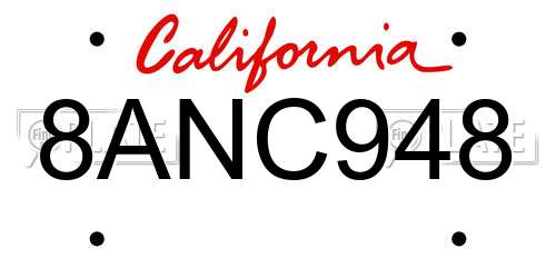 8ANC948 California License Plate