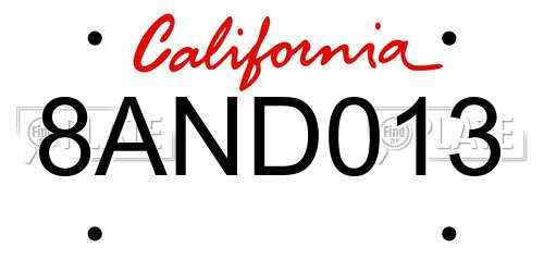 8AND013 California License Plate