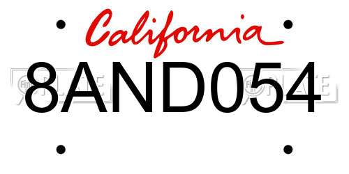 8AND054 California License Plate
