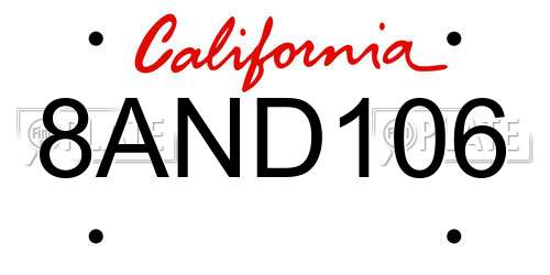 8AND106 California License Plate