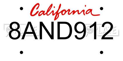 8AND912 California License Plate