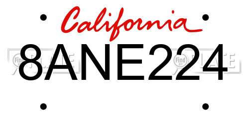 8ANE224 California License Plate