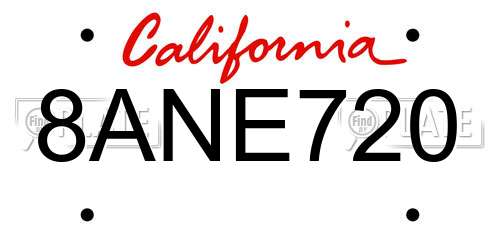 8ANE720 California License Plate