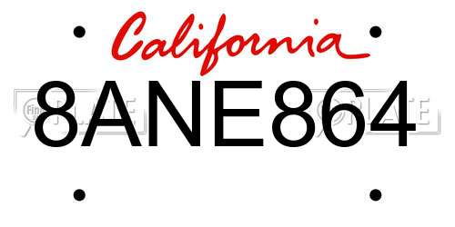 8ANE864 California License Plate