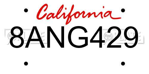 8ANG429 California License Plate