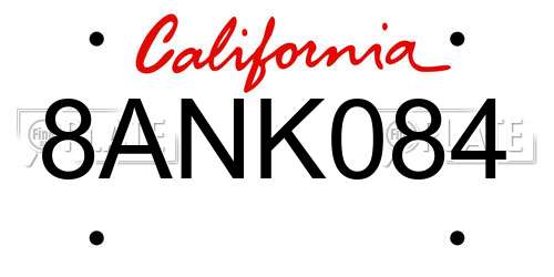 8ANK084 California License Plate