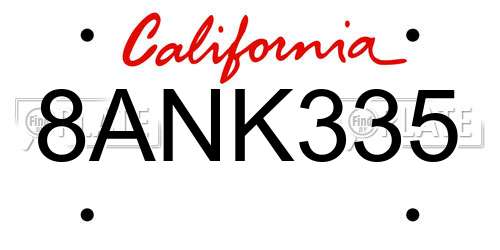 8ANK335 California License Plate