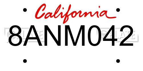 8ANM042 California License Plate