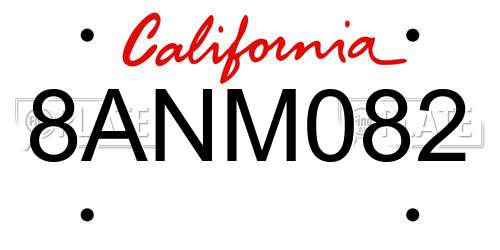 8ANM082 California License Plate
