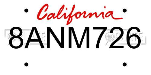 8ANM726 California License Plate