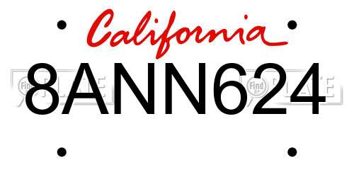 8ANN624 California License Plate