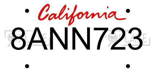 8ANN723 California License Plate