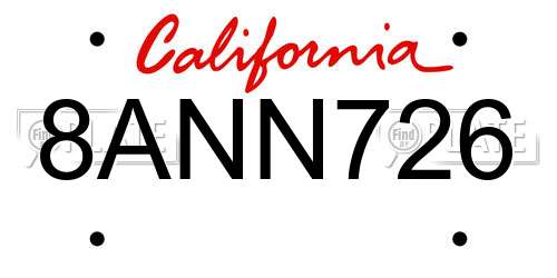 8ANN726 California License Plate